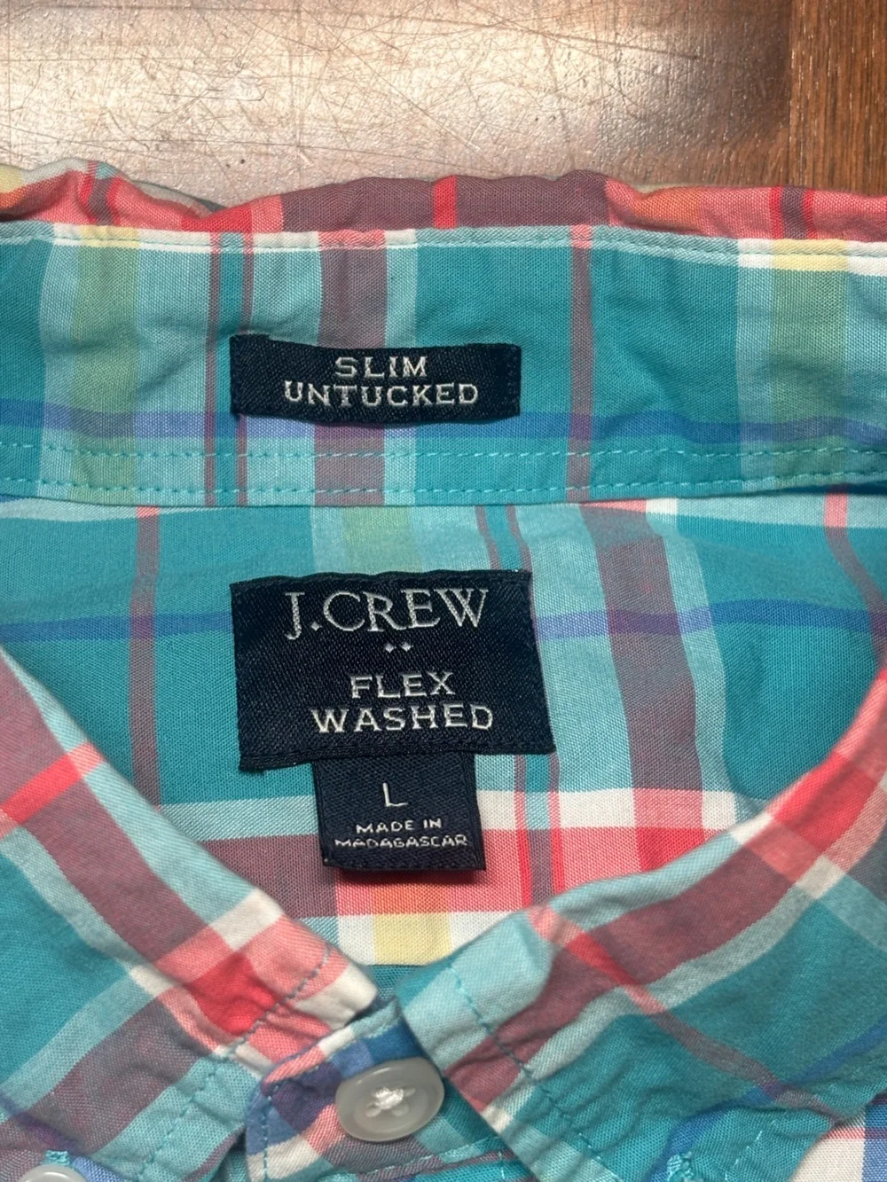 J. Crew Teal and White Plaid Button-Down Shirt